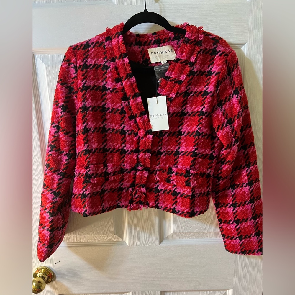 Promesa Women's Red,pink, blackPlaid Jacket NWT size‎ medium Chanel Vibe